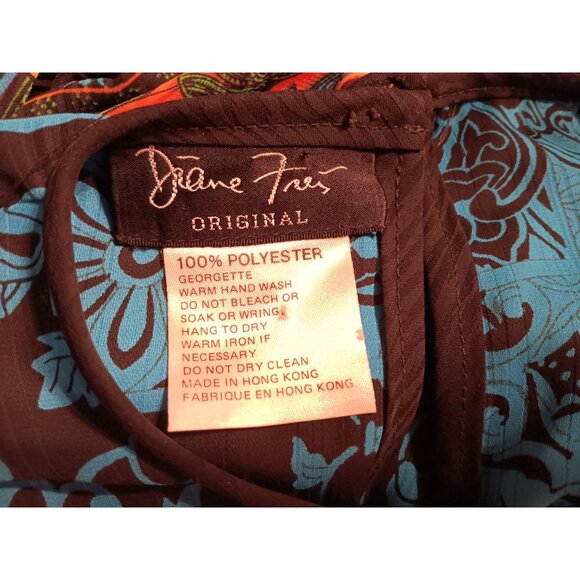 Vintage Diane Freis Large Georgette Blouse, Ruffle, Peacock Paisley Bright - Picture 6 of 6